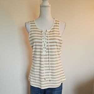White House Black Market Striped Lace-Up Tank Top
